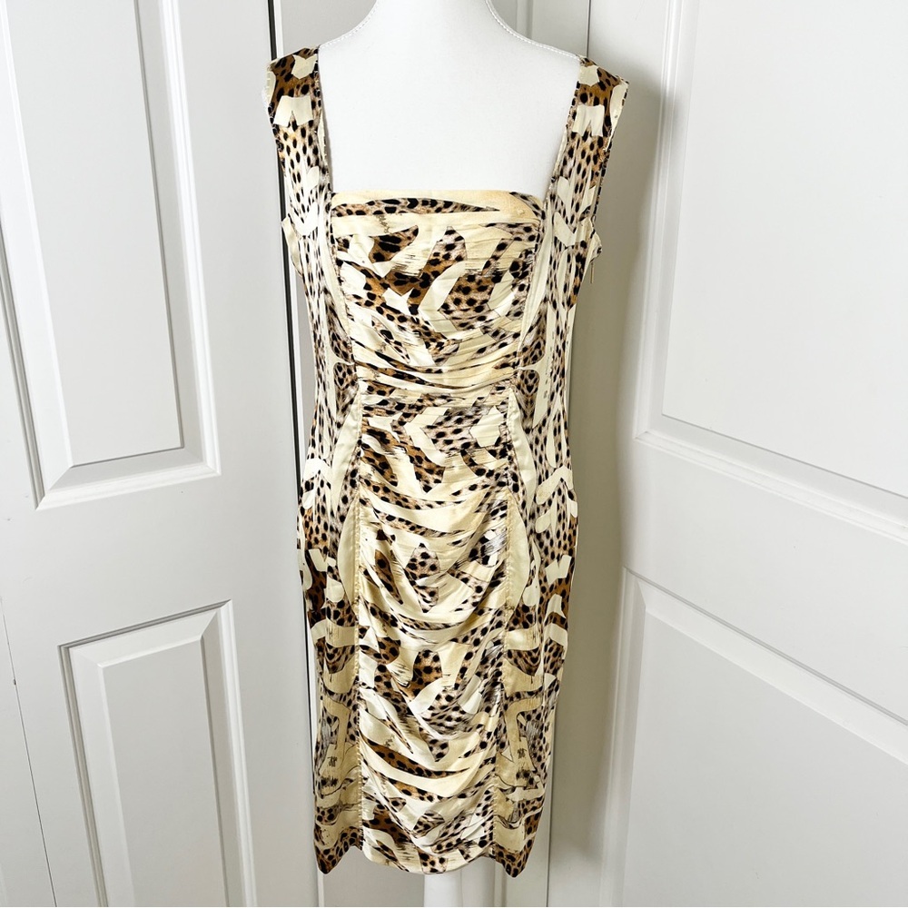 Y2K Roberto Cavalli Silk Animal Print Ruched Mini Dress Made in Italy US 8